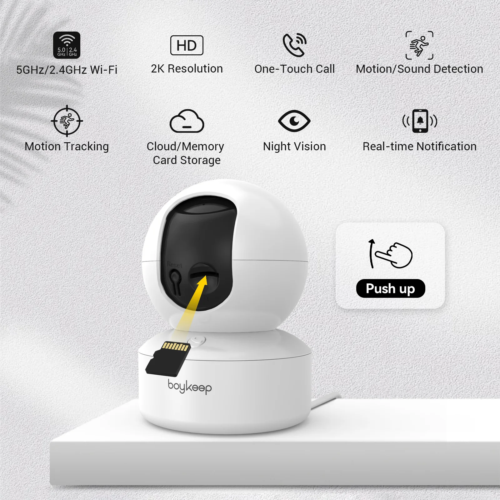 BoyKeep スマートカメラ 2K セキュリティ保護 Wifi 監視 5G/2.4GHz 屋内ベビーナイトビジョン 360 °   パン＆チルト双方向オーディオ K30
