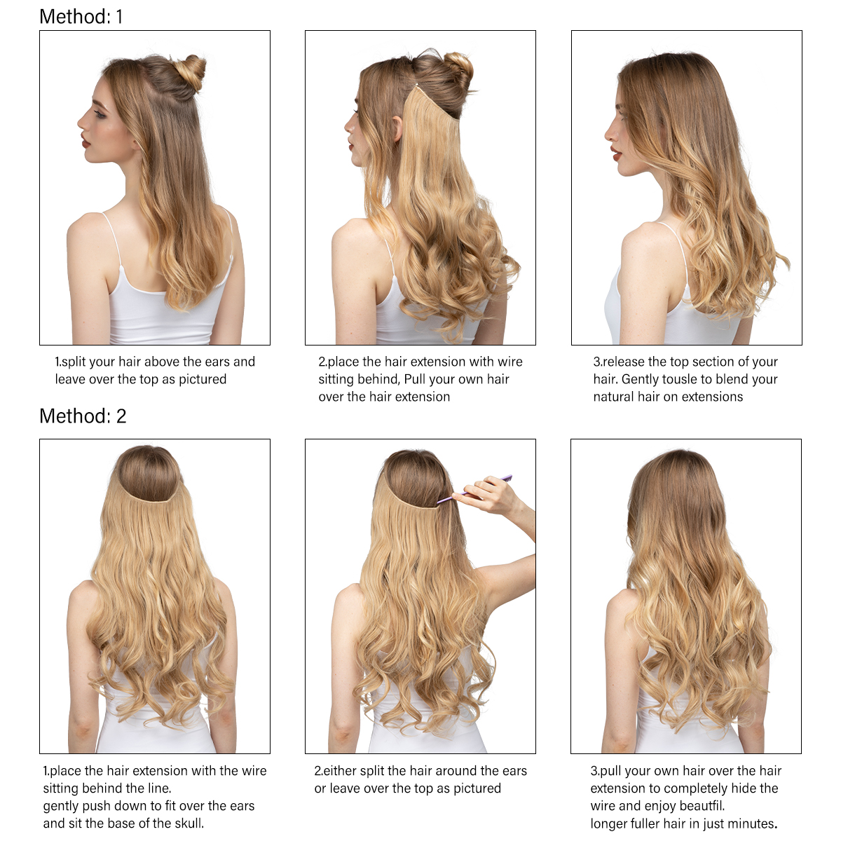 Extensión de cabello sintético sin Clips, extensión de cabello Natural, ombré, negro, Rubio, rosa, una pieza, onda larga, alambre Invisible, pieza de cabello falso