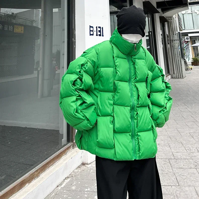 2023 moda coreana grosso jaqueta de inverno dos homens parkas jaqueta outwear casacos sólido gola blusão algodão acolchoado jaqueta