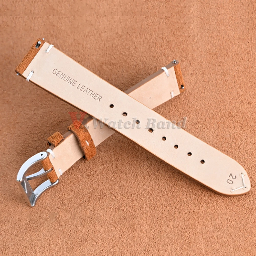 Pulseiras de relógio Soft Suede para homens e mulheres, pulseira marrom, pulseira de couro de bezerro, pulseira, liberação rápida, acessórios, 20mm, 22mm, 4mm, 16mm, 18mm