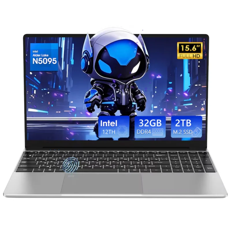 Notebook ultrasottile da 15,6 pollici 32 GB Ram DDR4 2 TB M.2 SSD Windows 11 WIFI retroilluminato Impronte digitali Intel N5095 Laptop da ufficio