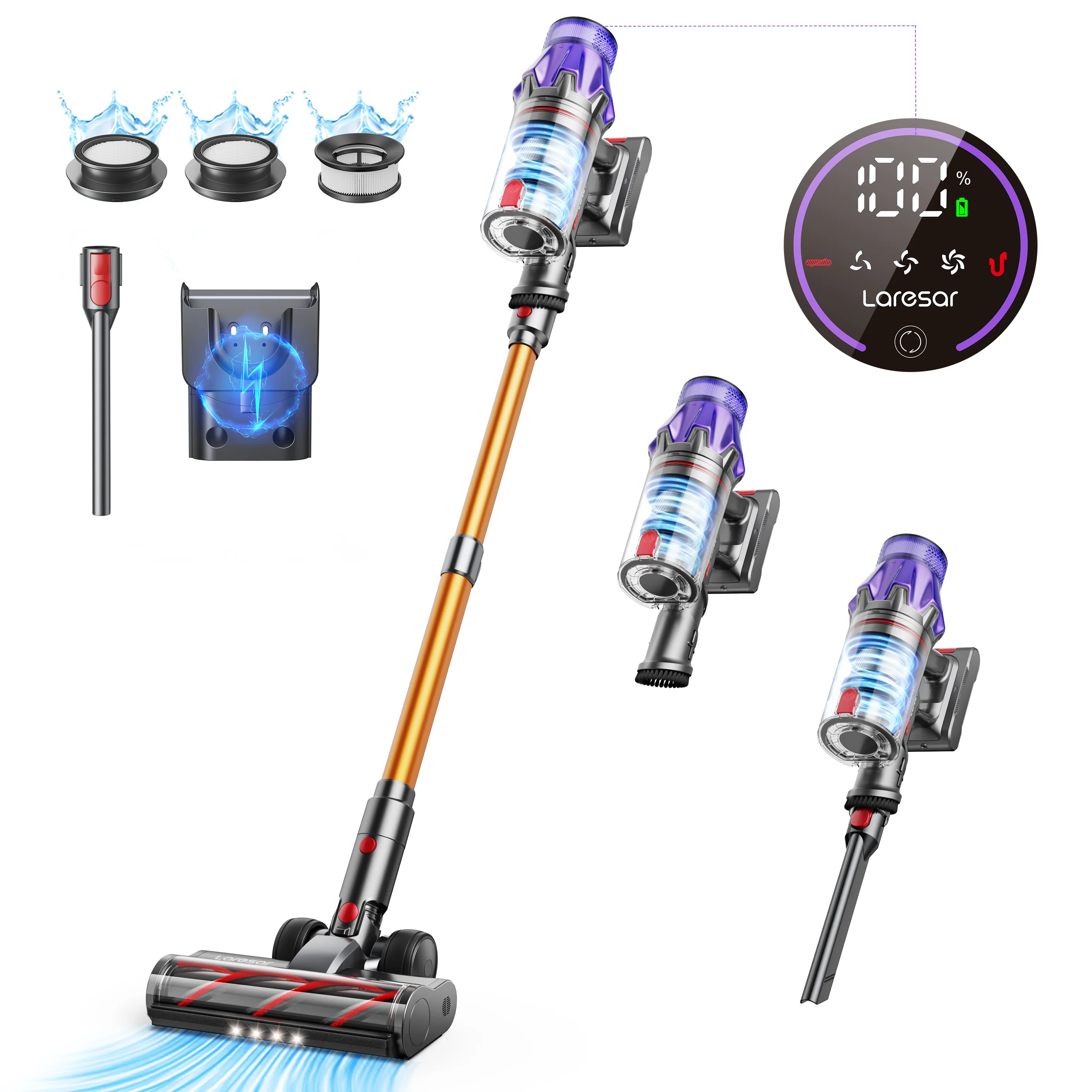 Laresar V7 500W 50KPA Aspirapolvere senza fili con potenza di aspirazione Elettrodomestico intelligente portatile Batteria rimovibile Tazza per la polvere