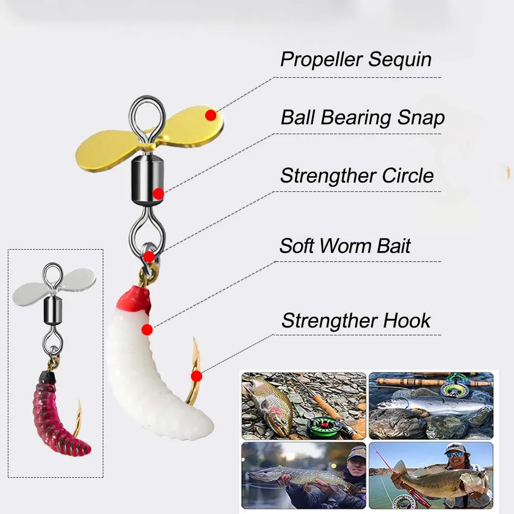 5Pcs/Box Propeller Worm Fishing Lure Spinner Spinning Bait Rotating Blade Sequin Bionic Fish Lure