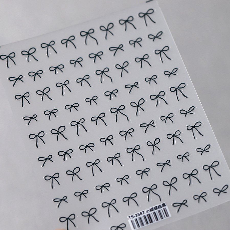 Lovely Gold Silver Black White Line Bowknot 3D Self Adhesive Nail Art Decorations Stickers Ribbon Cute Manicure Decals Wholesale