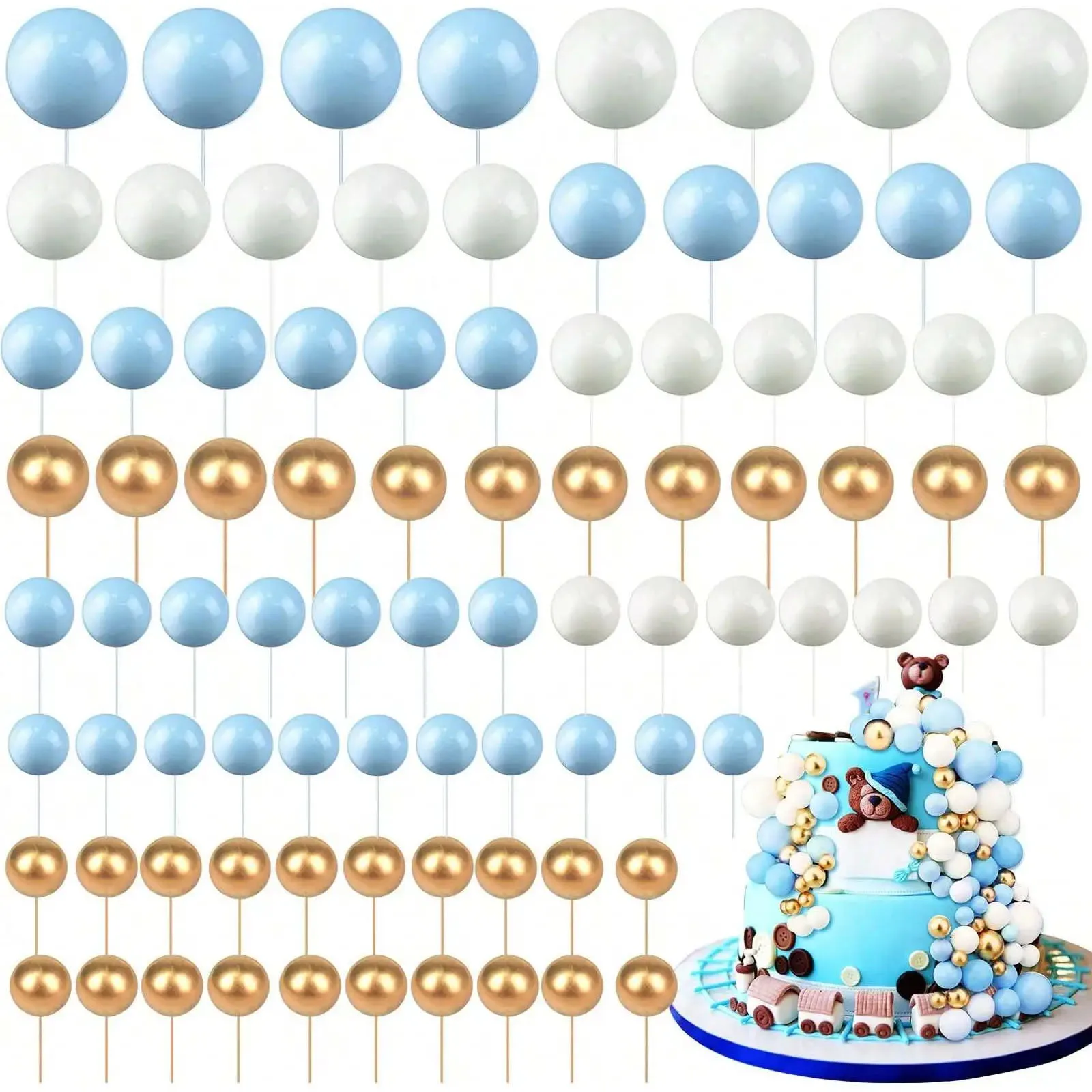 68pcs/set gold ball mini balloon cake hats foam decorated spherical cake insert hats for birthday parties and holiday decoration