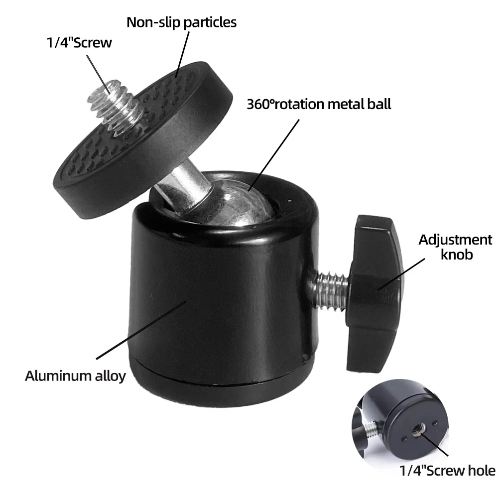 Zapata caliente 1/4 agujero de tornillo montaje en trípode adaptador de cabeza de cámara cabeza de bola con cerradura luz LED soporte de Flash para cámaras DSLR DV