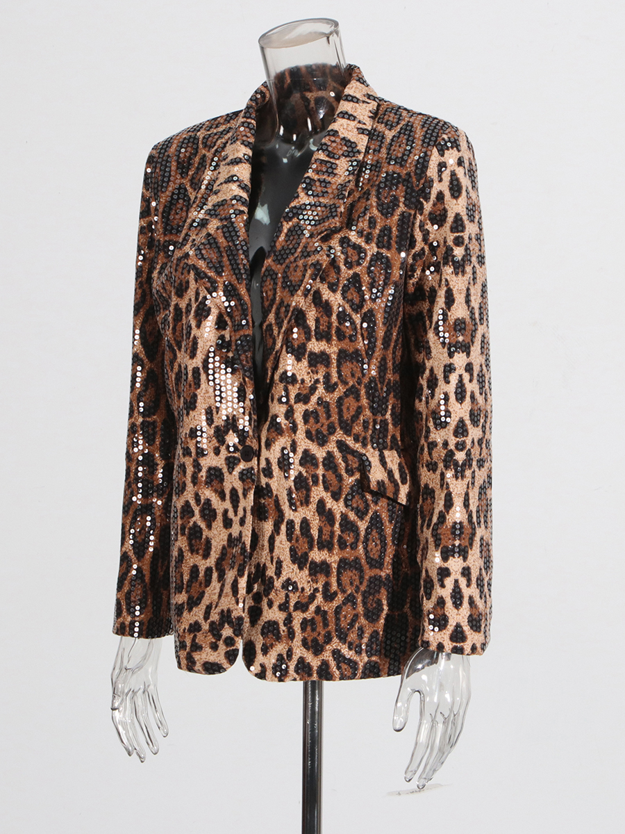 TWOTWINSTYLE Leopard Temperament Blazers For Women Notched Collar Long Sleeve Patchwork Button Loose Blazer Female New KJA513171