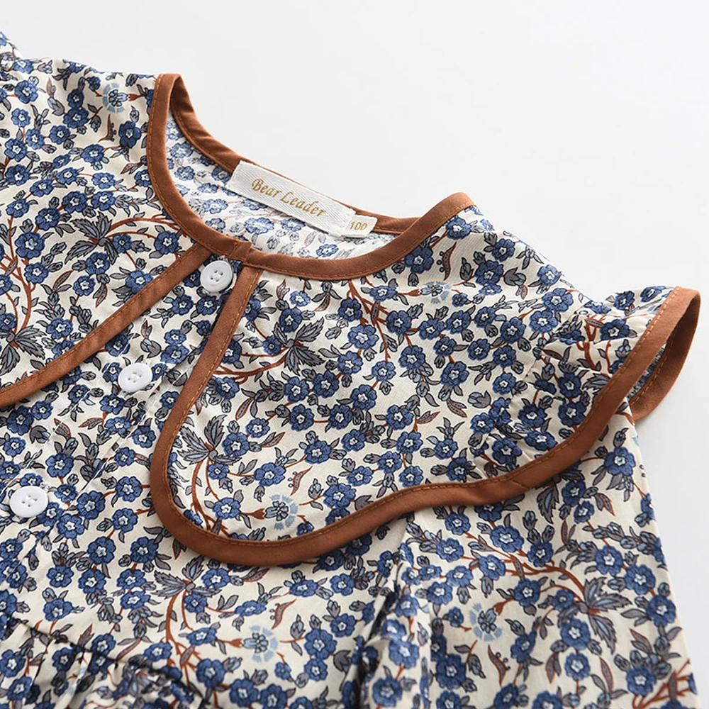 2023 nova primavera outono novo vestido para meninas moda bonito boneca pescoço flor impressão vestido das crianças meninas manga longa vestido de princesa