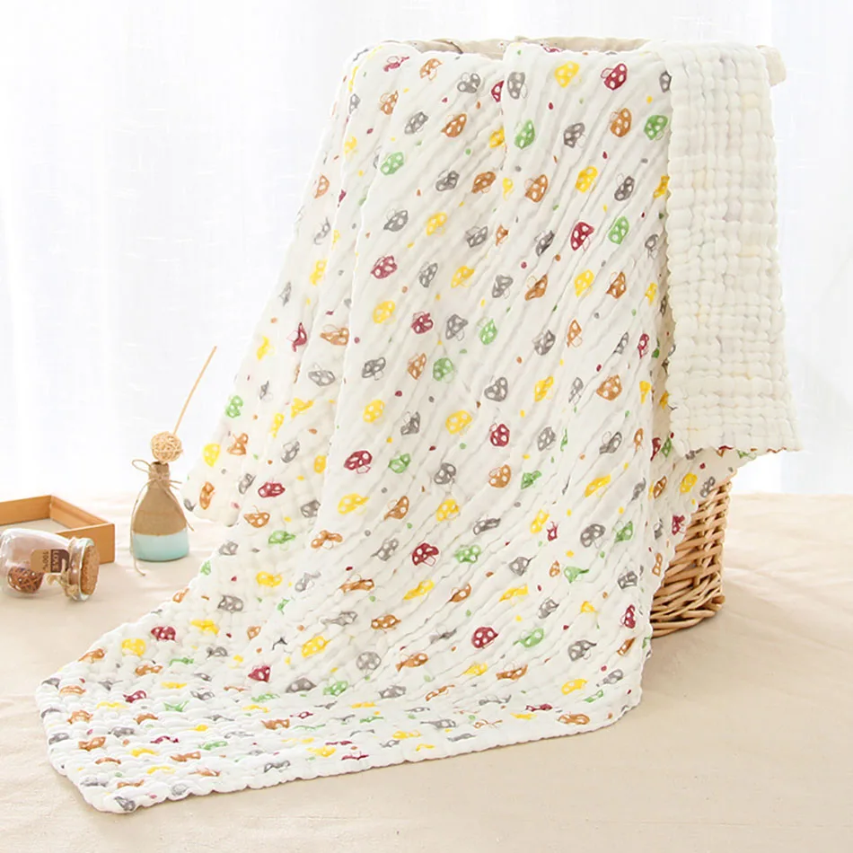 Manta de algodón de 6 capas para bebé, gruesa y acogedora con estampado de Color sólido, ropa de cama suave para bebé