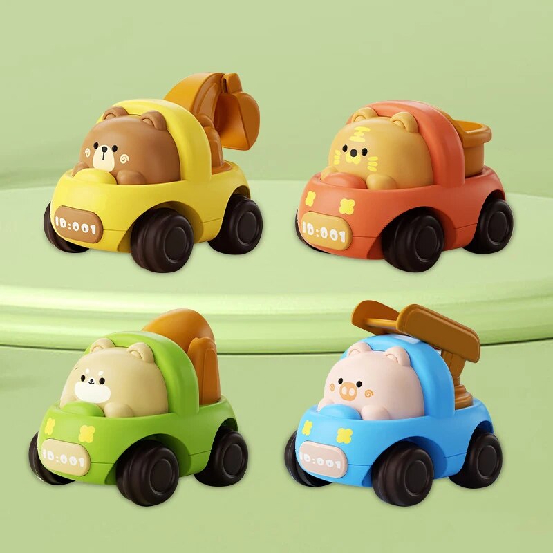 4 Stuks Schattige Cartoon Creatieve Dier Lertial Engineering Auto Dump Auto Graafmachine Kleine Beer Puppy Varken Kleine Tijger