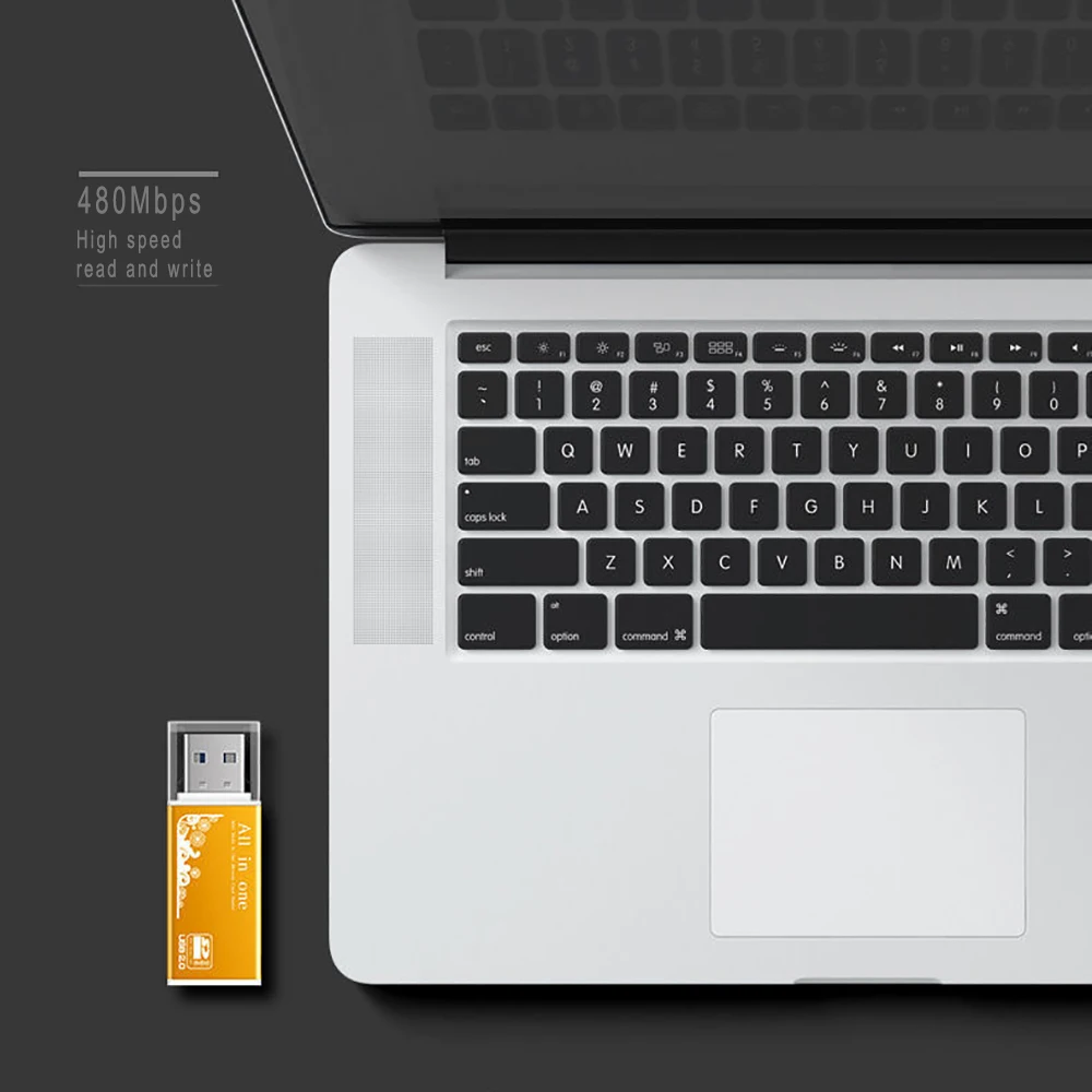 Alloy Card Reader 4 Ports USB2.0 Micro SD TF M2 MS Pro Duo MMC SDHC DV Phone Camera Memory Card Adapter with LED Indicator