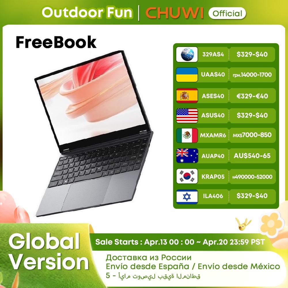 CHUWI freebook 2 in 1แล็ปท็อปแท็บเล็ต13.5 "FHD ทัชสกรีน Intel N100 i3-1215U N5100 12GB LPDDR5 512G SSD WiFi 6 2256*1504