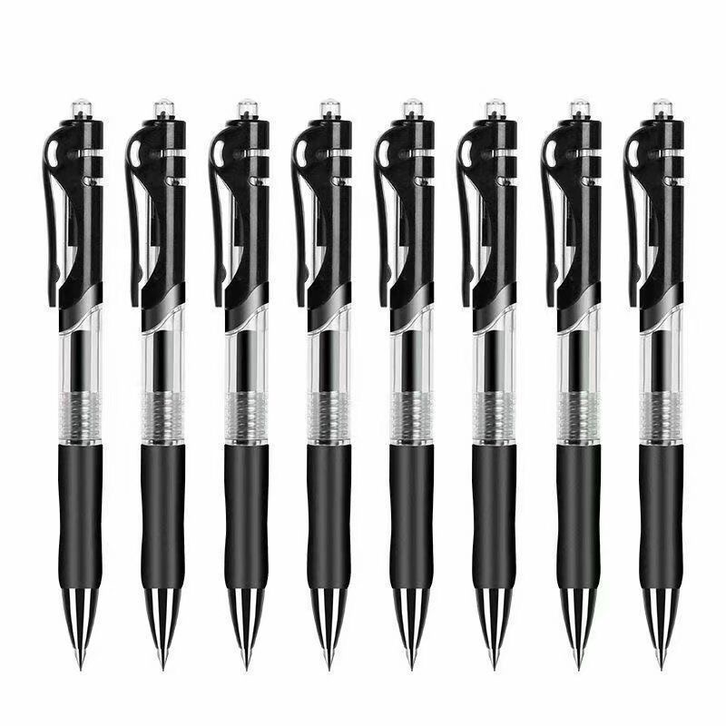 Caneta esferográfica de ação imprensa: adequada para escrita de estudantes e assinaturas comerciais, com opções de tinta preta, vermelha e azul.