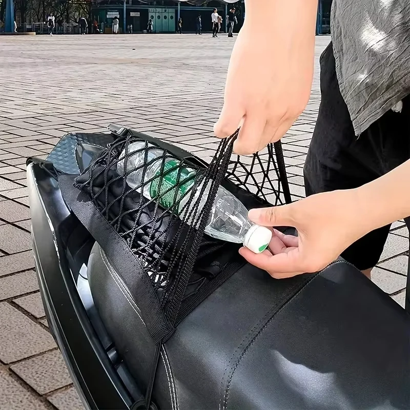 Motorbagagenet Hoge elastische dubbellaagse motorfietsnet voor helmopslag 10 "X 11" bungee bagagenet met haken bagagenet