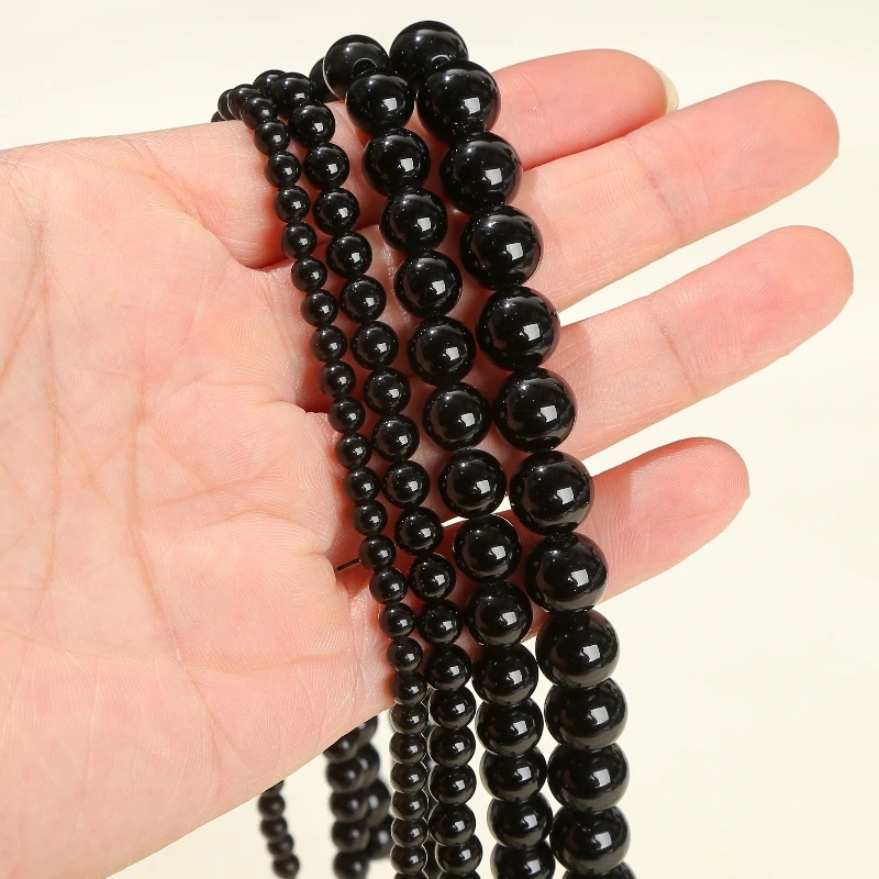 4 6 8 10mm pedra natural preto obsidiana grânulo polido redondo solto espaçador grânulo para fazer jóias diy colar pulseira acessório
