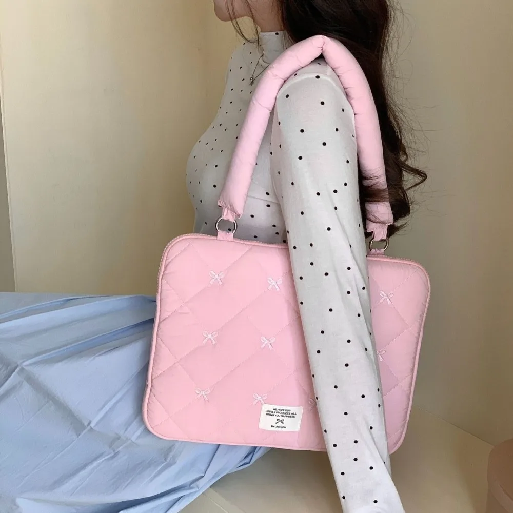 Embroidered Bow Business Briefcases Large Capacity Handbag Laptop Sleeve Case Bag File Folder Shoulder Bag Document Tote Bolsas