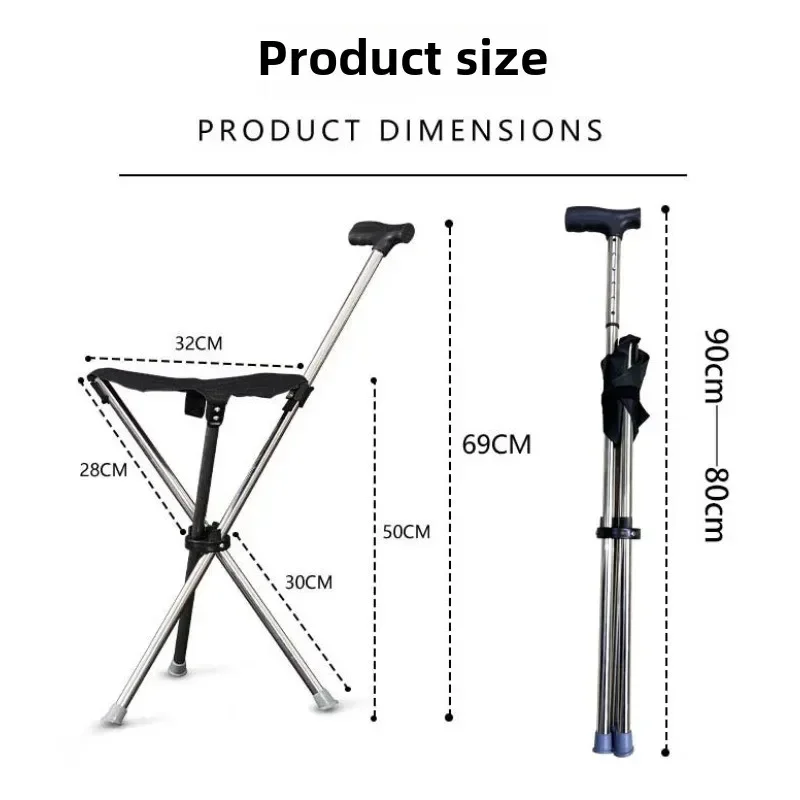 Silla con muleta plegable portátil para exteriores, taburete con muleta para caminar para personas mayores, sillas ligeras para escalar en montaña y playa, bastón para caminar