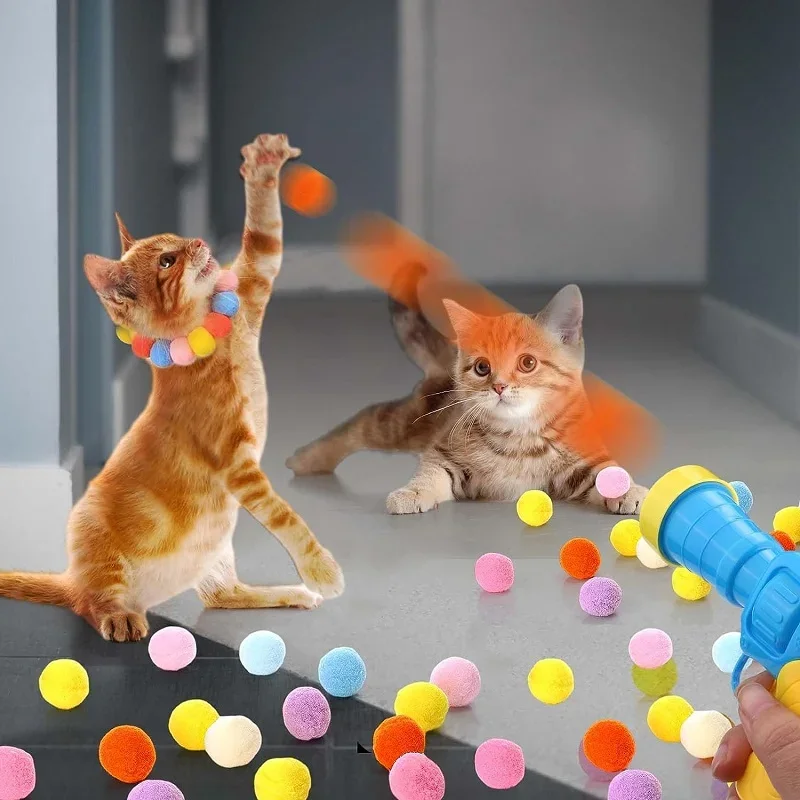 Giocattoli per gatti Giocattolo interattivo per addestramento al lancio per gattini domestici Mini giochi creativi con pistola da tiro Giocattoli con palline di peluche elasticizzate Forniture per animali domestici