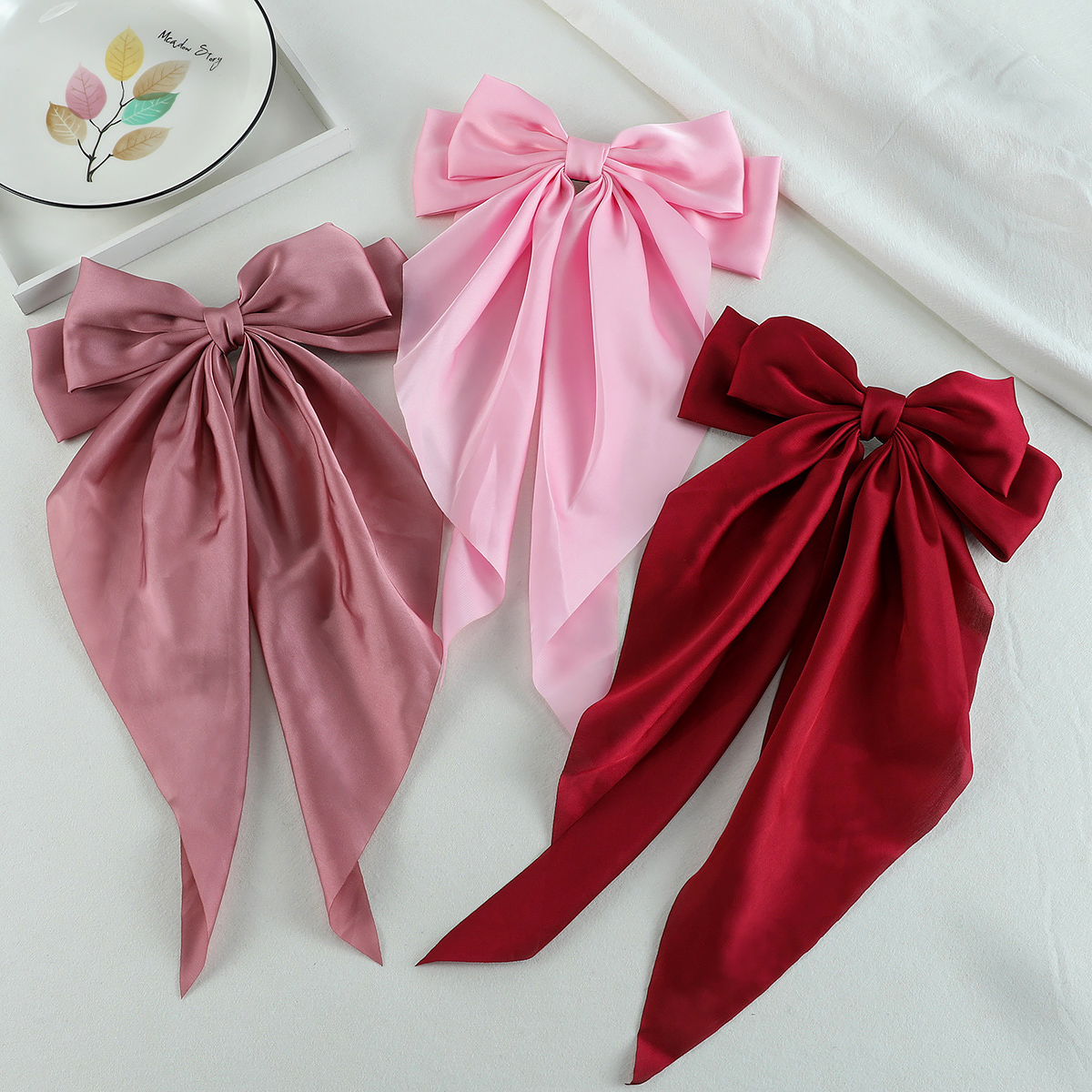 3 pçs grande elegante fita arco grampo de cabelo para mulheres simples cor sólida cetim rabo de cavalo bowknot grampos presilhas acessórios para o cabelo