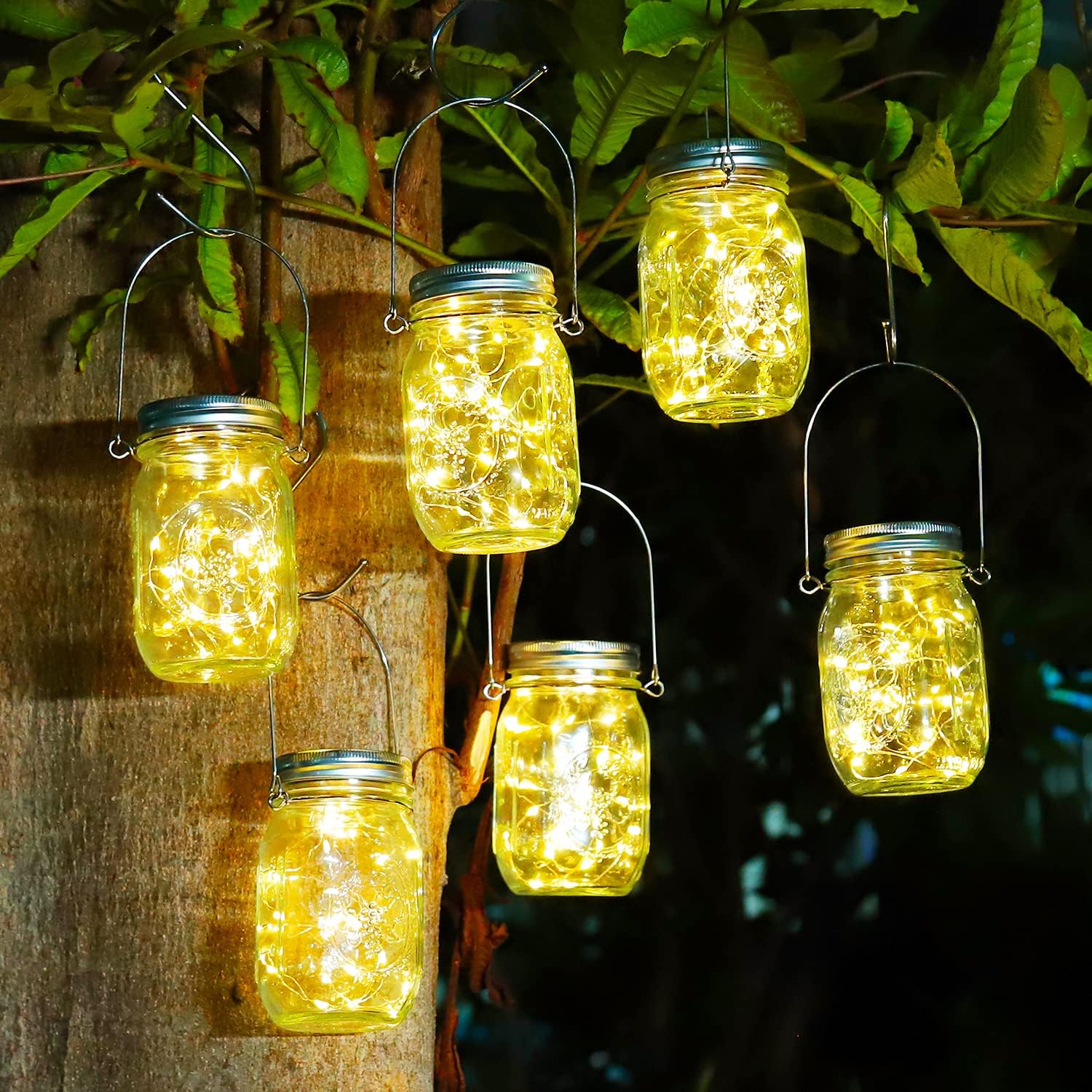 20 luces LED solares para tarros de albañil, tapa de tarro de luciérnaga de hadas impermeable con asas, luces para decoración de bodas, jardín y Patio (sin tarro)