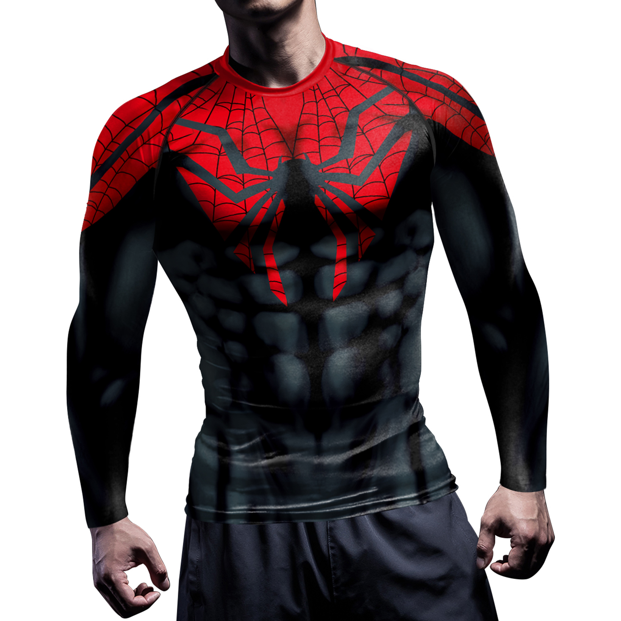 Chemises de Compression pour hommes, T-Shirt de Cosplay araignée à manches longues, haut de super-héros élastique, vêtements de sport de Fitness, vêtements d'halloween