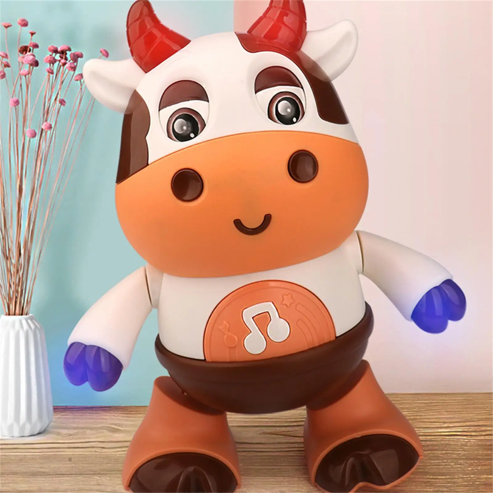 Robô elétrico de dança de vaca, brinquedo inteligente com rotação de 360 graus, música com luz, lembranças para festa e material escolar fou99