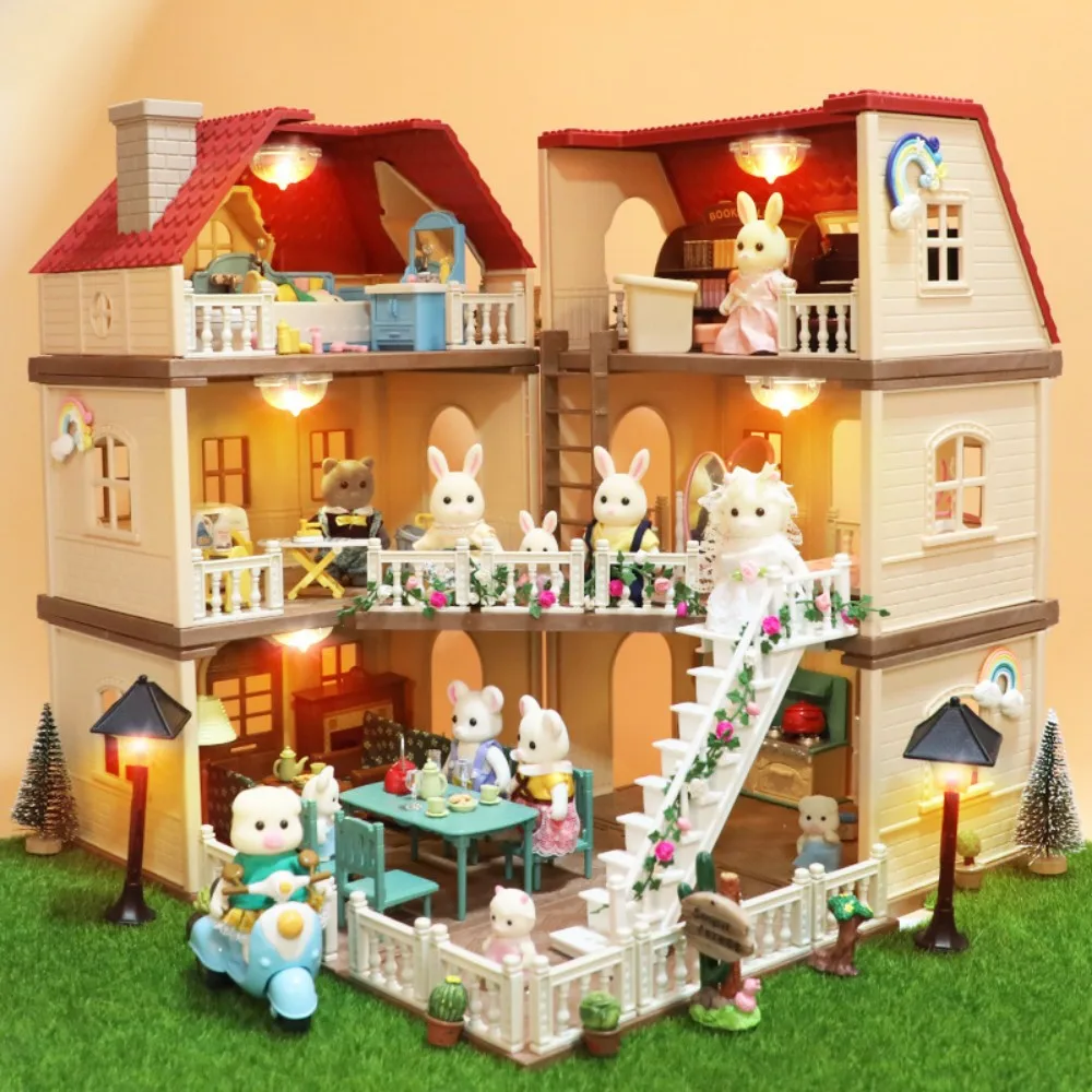 Muebles para casa de muñecas, casa familiar, Villa, simula el bosque, conejo, familia de animales, escena en miniatura, juguete de exhibición, muebles, juguete para regalo, 1/12