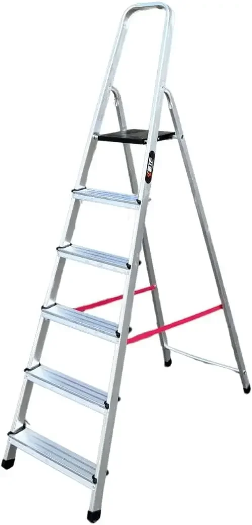 BTF - Escalera Plegable Aluminio 6 Peldaños Premium |   Pososición en Tijera hasta 3 Metros |   Robusta + Estable + Ligera + Fabricada