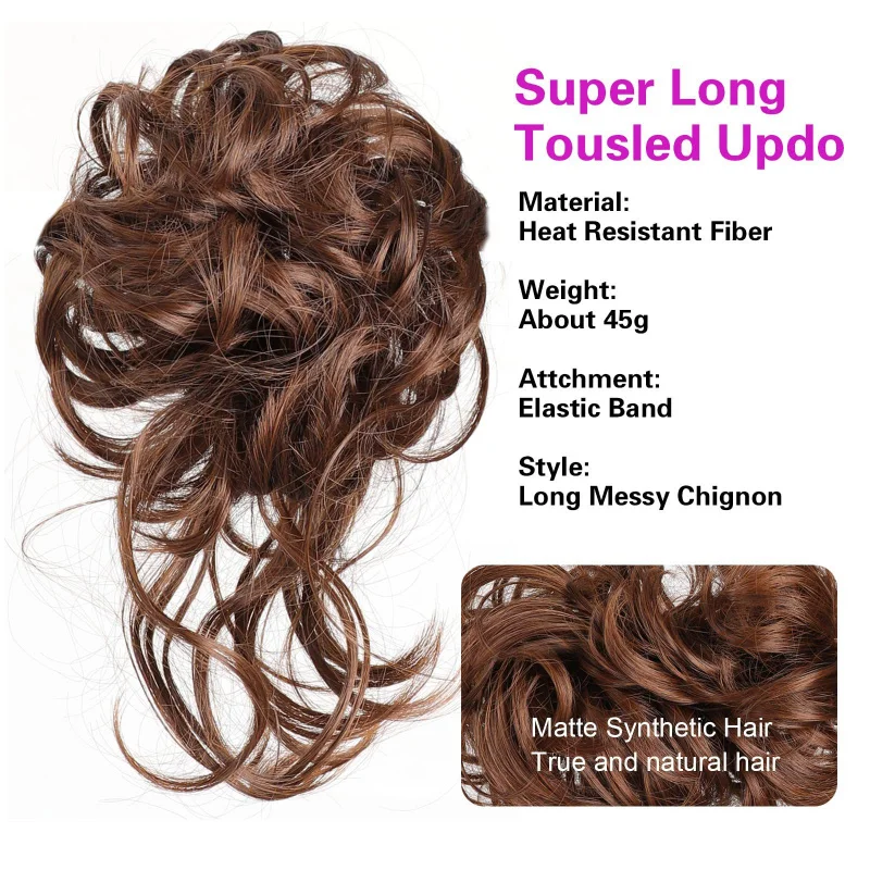 Postiche synthétique en désordre pour femmes noires, Chignon ondulé, queue de cheval, Extension de cheveux, accessoires pour femmes