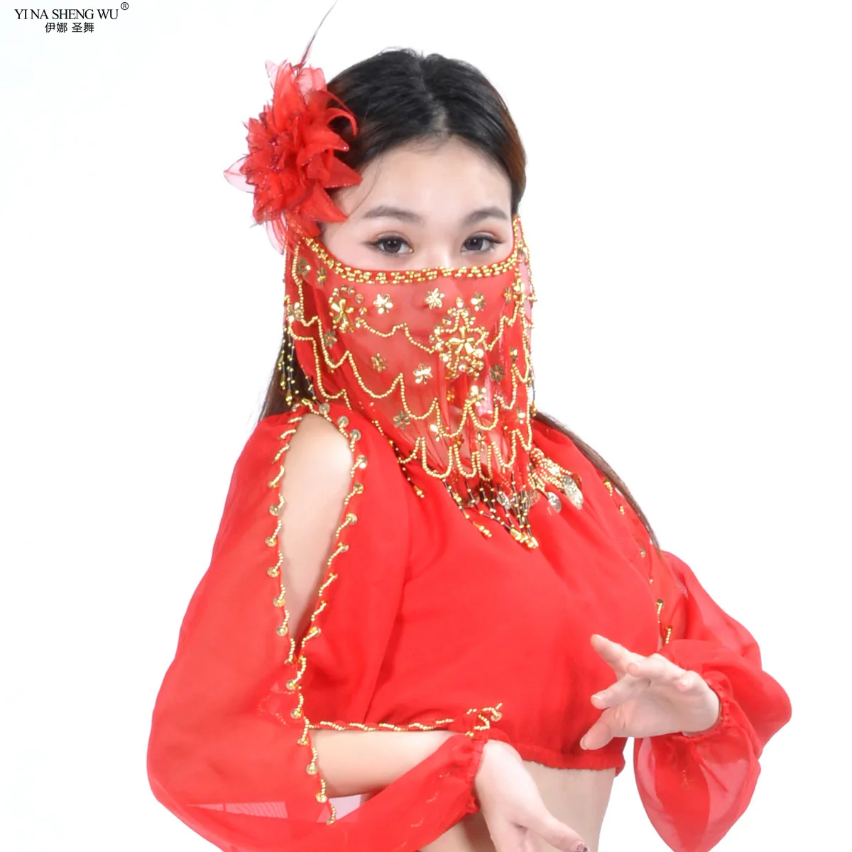2019 고품질 저렴한 여성용 인도 밸리 댄스 페이스 베일, 부족 밸리 댄스 베일, 12 가지 색상 판매 가능