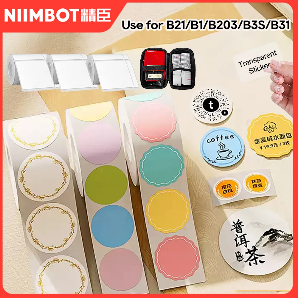 NiiMBOT B21 B1 Etichetta adesiva rotonda Carta termica impermeabile adesiva bianca trasparente per B31 B3S Mini etichettatrice portatile