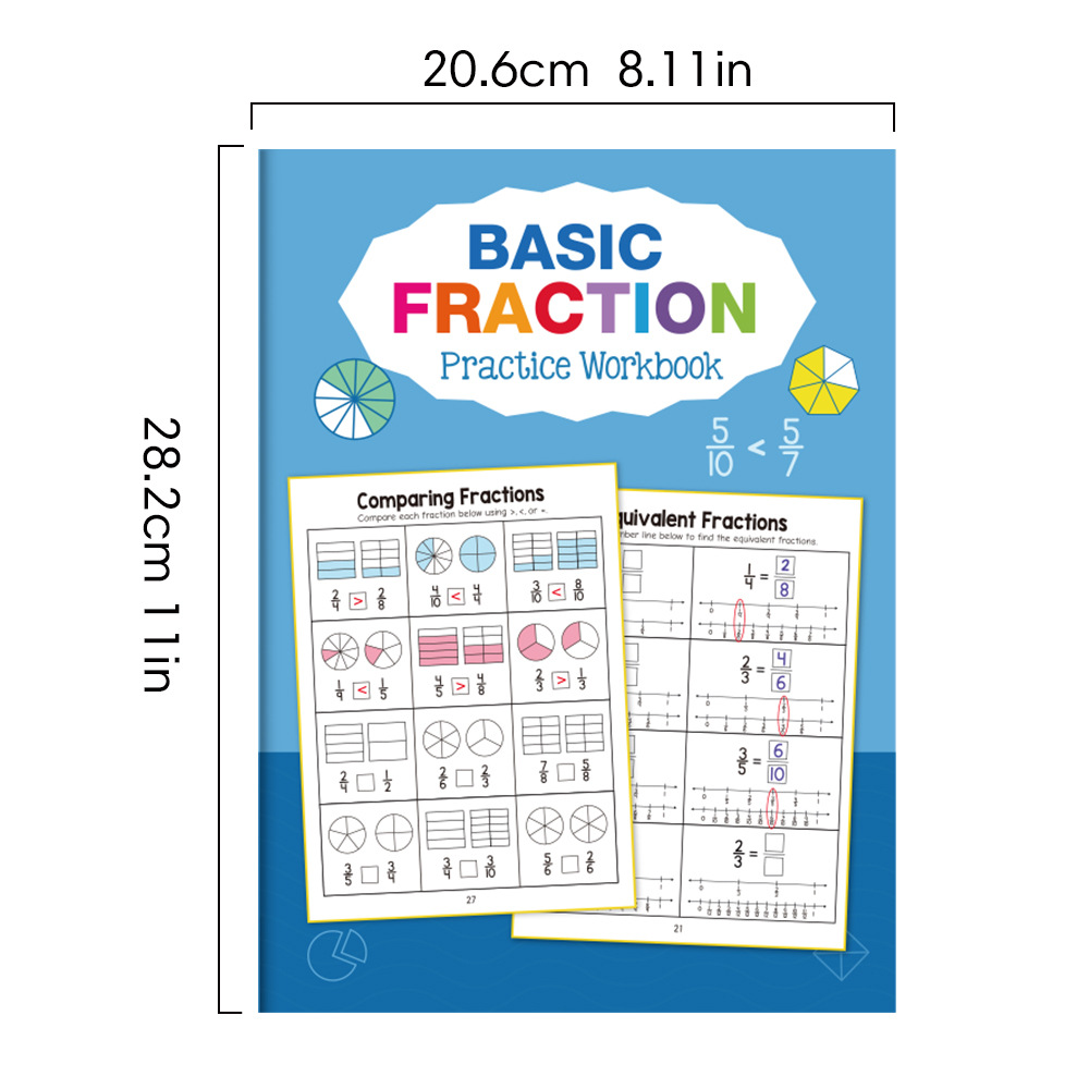 Libro de ejercicios de formación para aprender y practicar fracciones básicas, material didáctico para profesores, libro de prueba cognitiva de matemáticas para escuela primaria