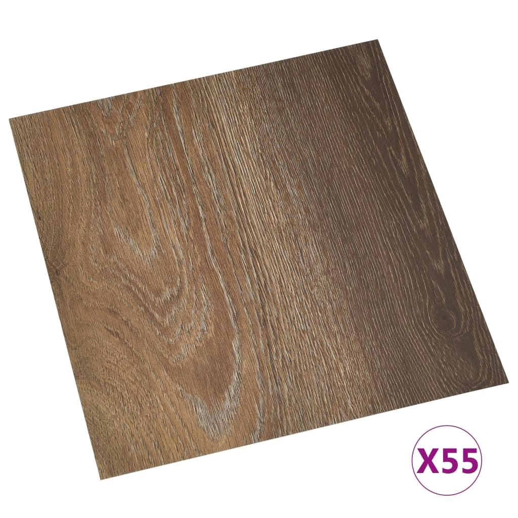 55 pcs Self-Adhesive PVC Flooring Planks - 5.11 m², Brown Waterproof Vinyl Tiles for Home Renovation