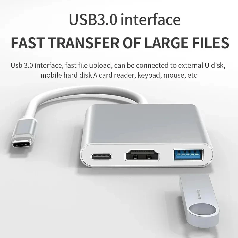 3-in-1 USB C Hub mit 100W Strom versorgung USB 2. 0 4k HDMI-kompatibel für MacBook Oberfläche Chrom Steam Deck stabilen Smart Adapter