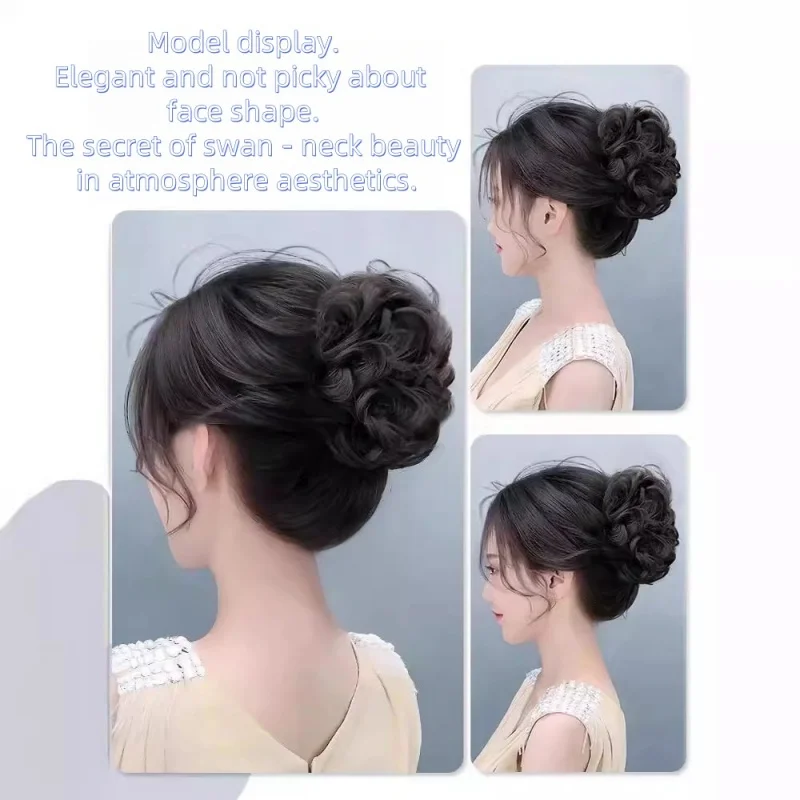 Synthetische damespruik - Luie bloemknopbroodje in scrunchie-stijl, modieus, natuurlijk en pluizig haarstukje.