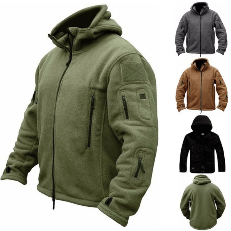 Chaqueta táctica militar estadounidense para hombre, abrigos térmicos de lana con cremallera para deportes al aire libre, abrigos con capucha a prueba de viento para senderismo, chaquetas militares al aire libre