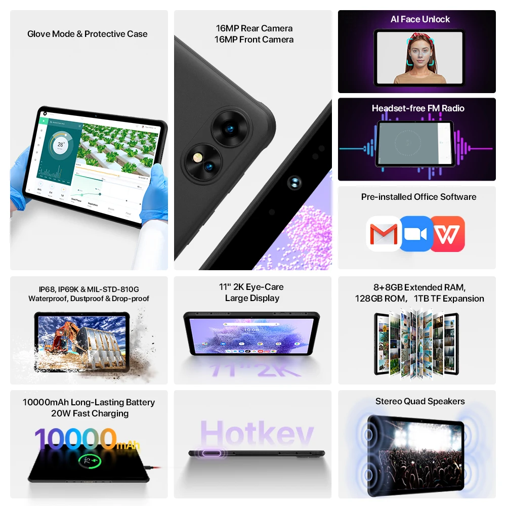 [Estreno mundial] tableta inteligente UMIDIGI Active T1 11 "2K HD Android 13 Unisoc T616 8GB 128GB 10000mAh Mega batería tableta resistente