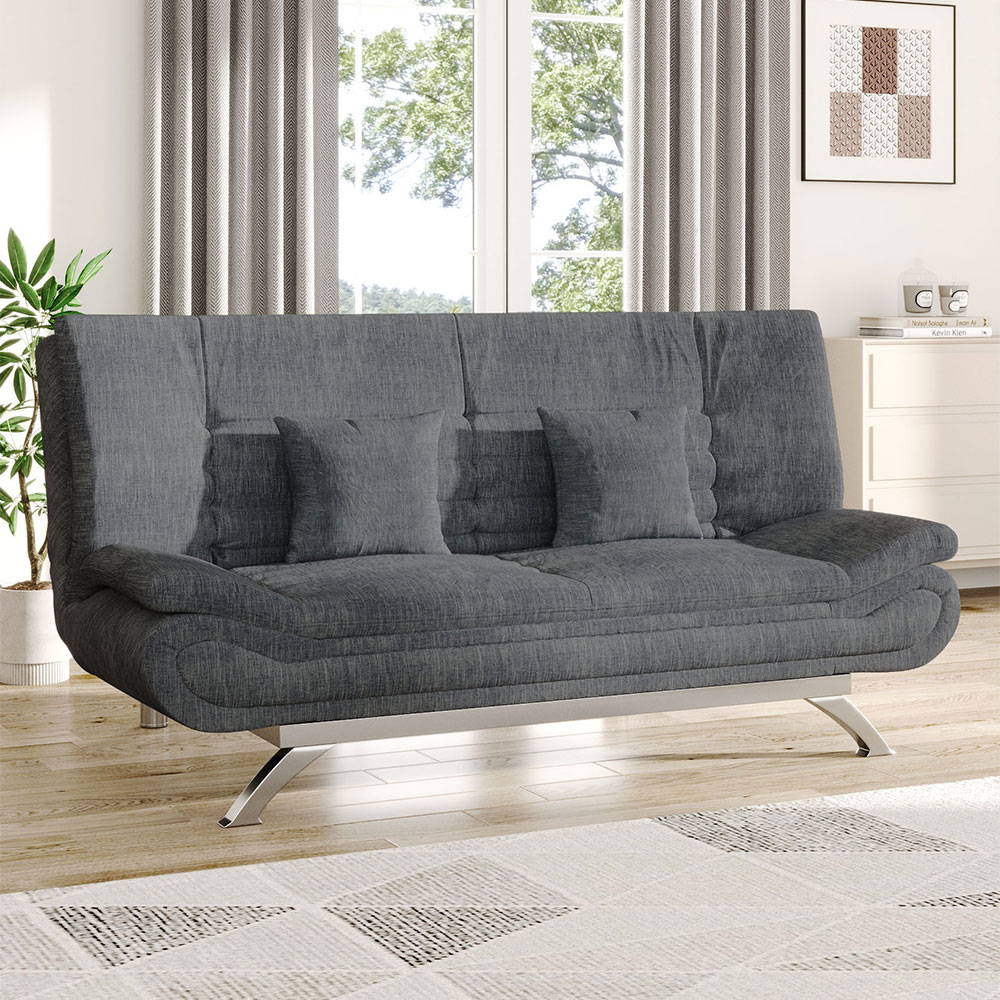 Grey Shell 3 Seater Recliner Sofa Bed with 2 Pillows  for Living Room Bedroom Home Office Study