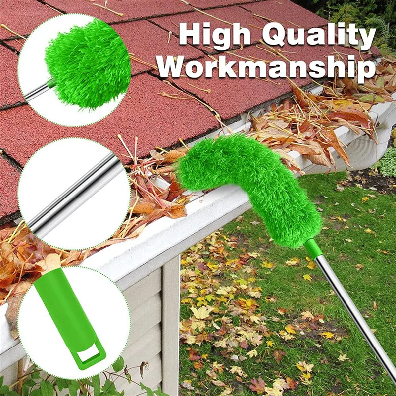 Gouttière Books Brosse Outil de Toiture avec Poteau Télescopique Extensible, Outil de Nettoyage de Garde, Facile à Enlever, Laisser, Vert, 8.2 Federation