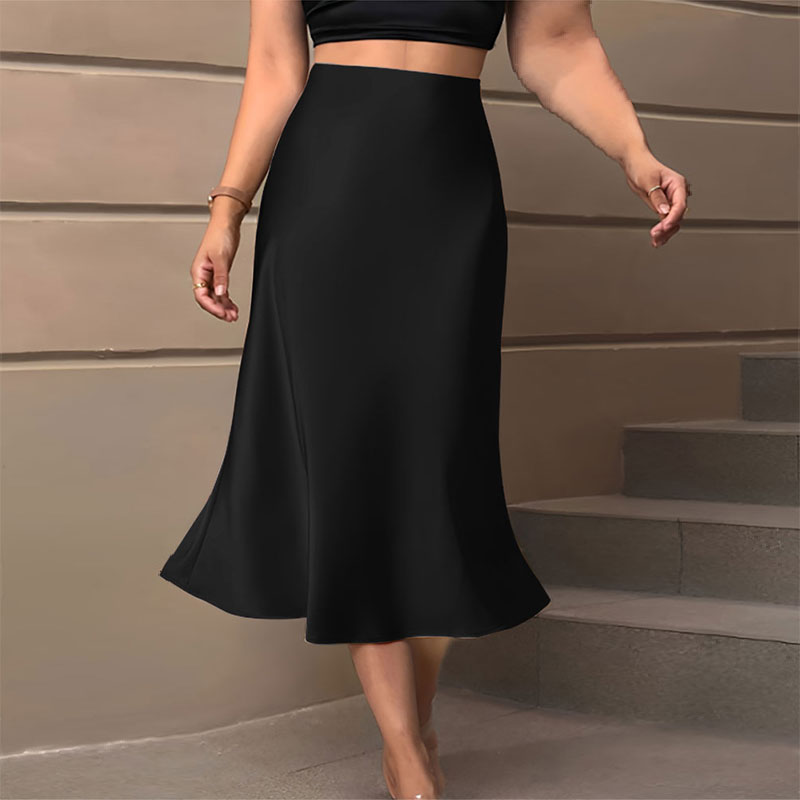 Satijnen Rokken voor Dames Koreaanse Stijl Champagne Kantoor Hoge Taille A-lijn Skort Mode Elegante Effen Lange Kokerrok Zijdeachtig