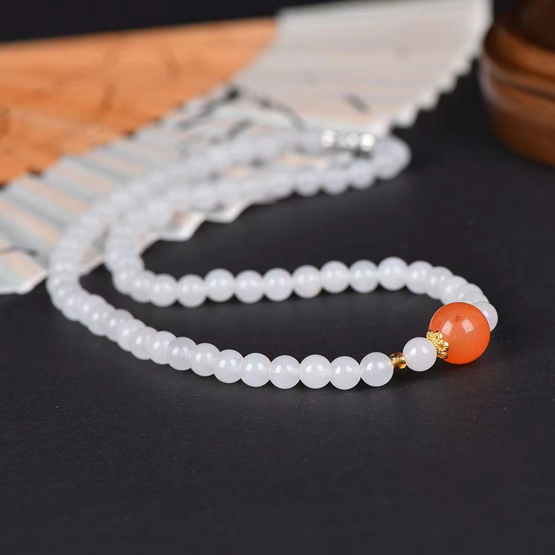 Colar jade de seda dourada branca para mulheres, pedra natural, corrente redonda, requintados encantos de pedras preciosas, presentes do dia das mães