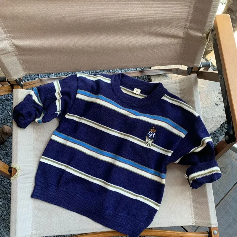 เสื้อกันหนาวเด็ก 2025 ฤดูใบไม้ผลิเย็นเวอร์ชั่นเกาหลีสบายๆการ์ตูนเด็กด้านบนด้วยเสื้อสวมหัวถักลายปักตะวันตก