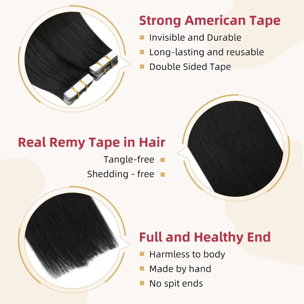Moresoo เทปที่ยืดผมสีดำธรรมชาติธรรมชาติ Real Remy เทปกาวติดผม100% ผมต่อมนุษย์ที่ยืดผมเทป