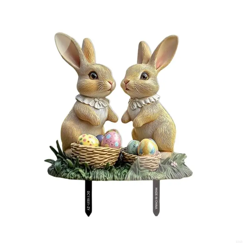 X90F Acrylic Rabbit dan Eggs Yard Sign untuk Paskah dan Musim Semi Perayaan Cuaca Taman Taman Tahan Hewan Pasak Hewan