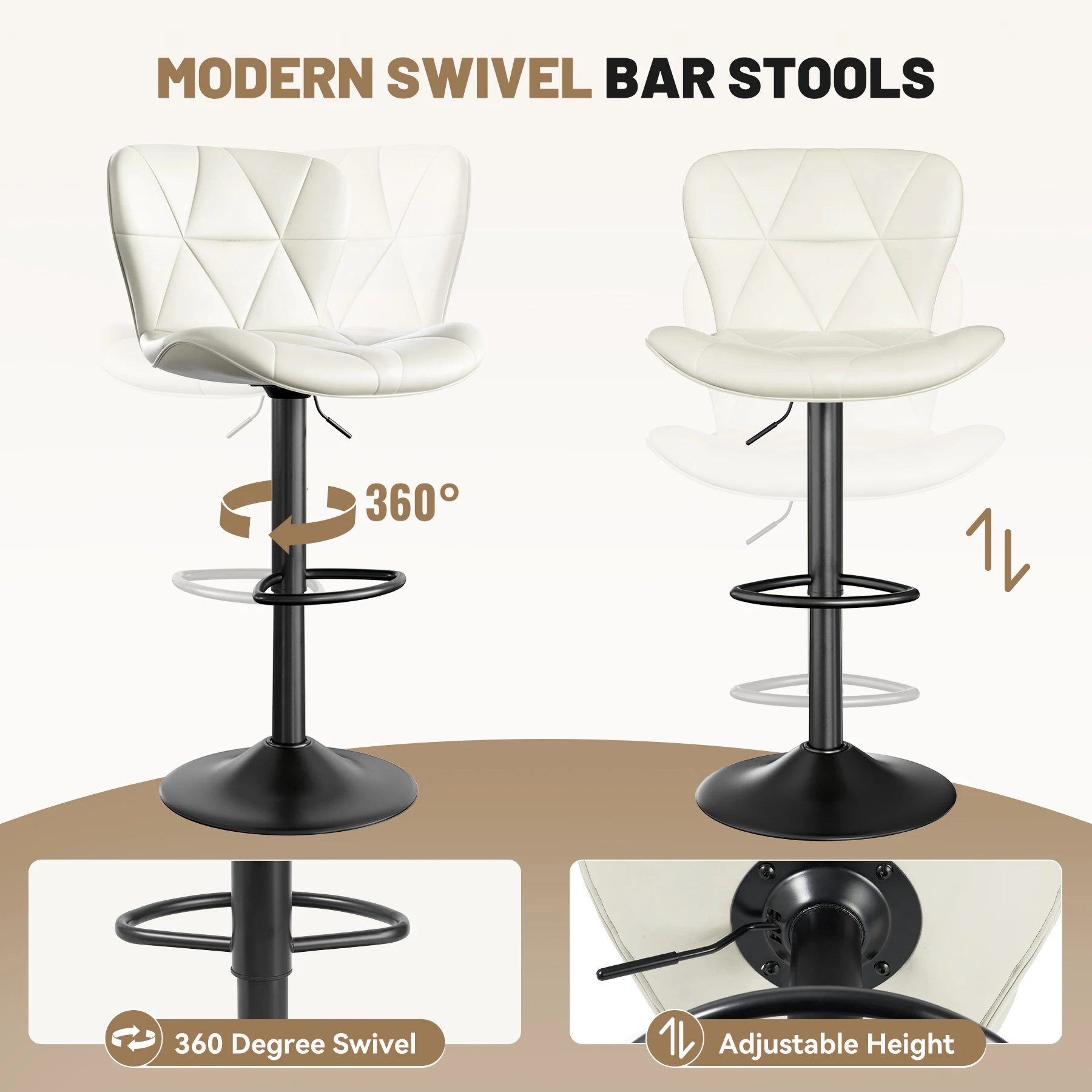 Sgabelli da bar 2 pezzi, 360 °   Rivestimento girevole in ecopelle, altezza bancone regolabile, per bar, cucine, mobili per ristoranti