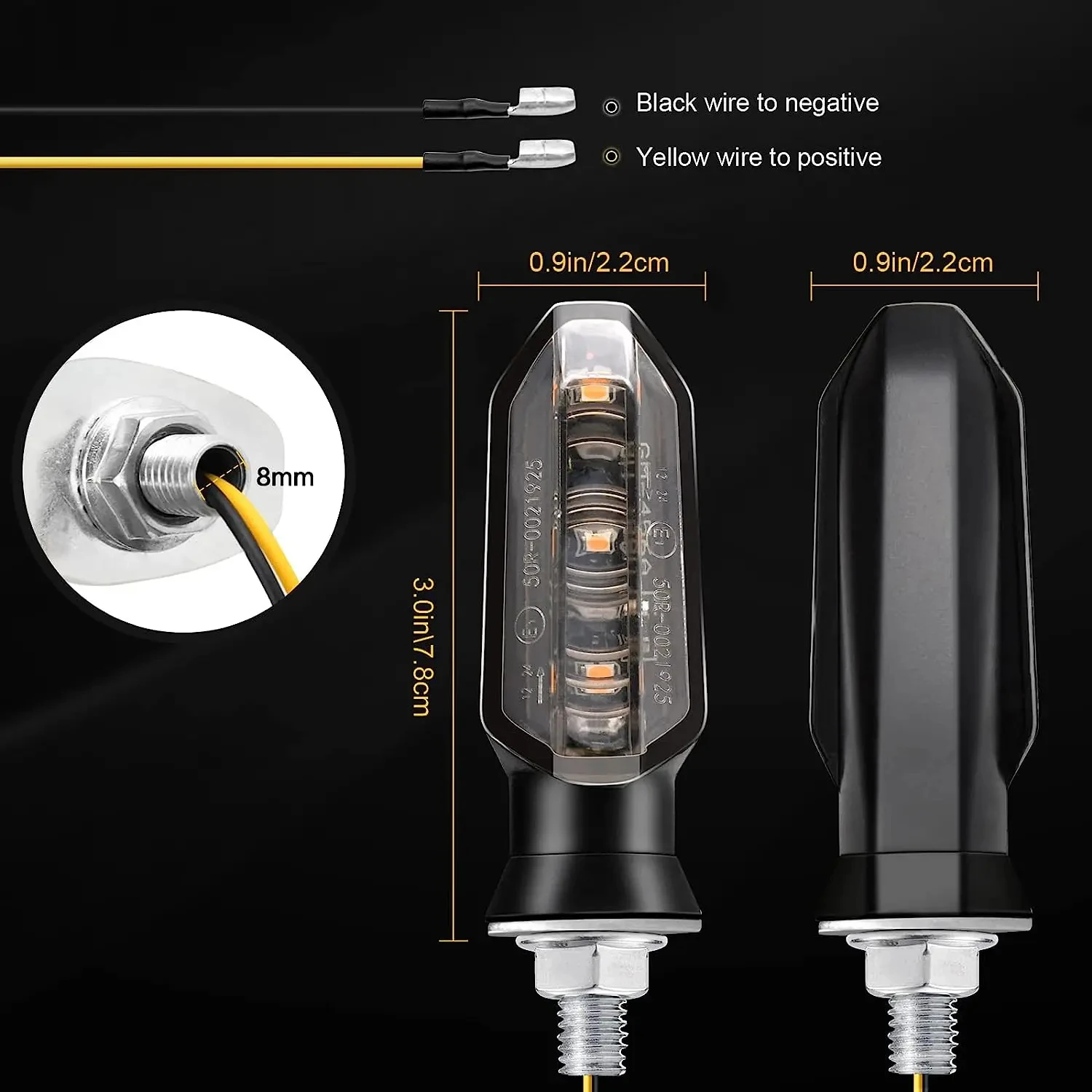 8mm Mini motocykl kierunkowskazy LED bursztynowe migające światło migacz kierunkowskaz 12V Moto lampka kontrolna akcesoria