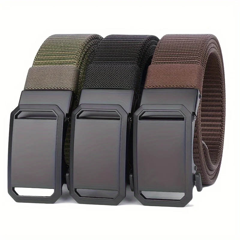 New Automatic Buckle Belt, Canvas Tactical Workwear Casual Outdoor Military Training Pants Belt For Men