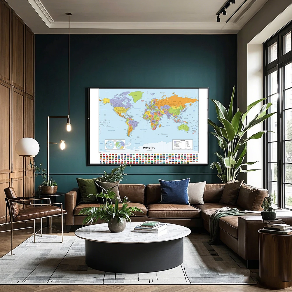 Multi-Sizes Foldable Large Map of World English Language Non-woven Fabric Background Living Room Wall Decoration Office Supplies