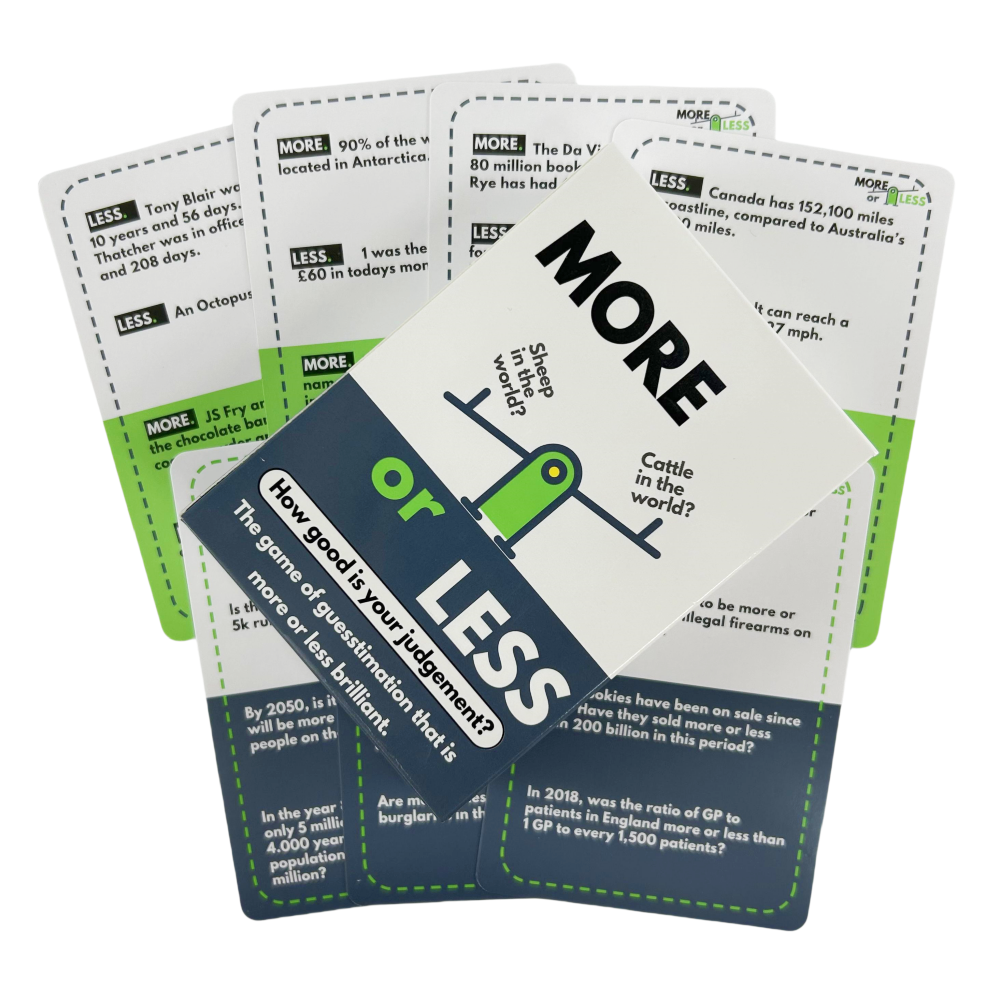 4 Styles More or Less Card Game How Good Is Your Judgement Geogpaphy History Science and Nature Edition Board Deck