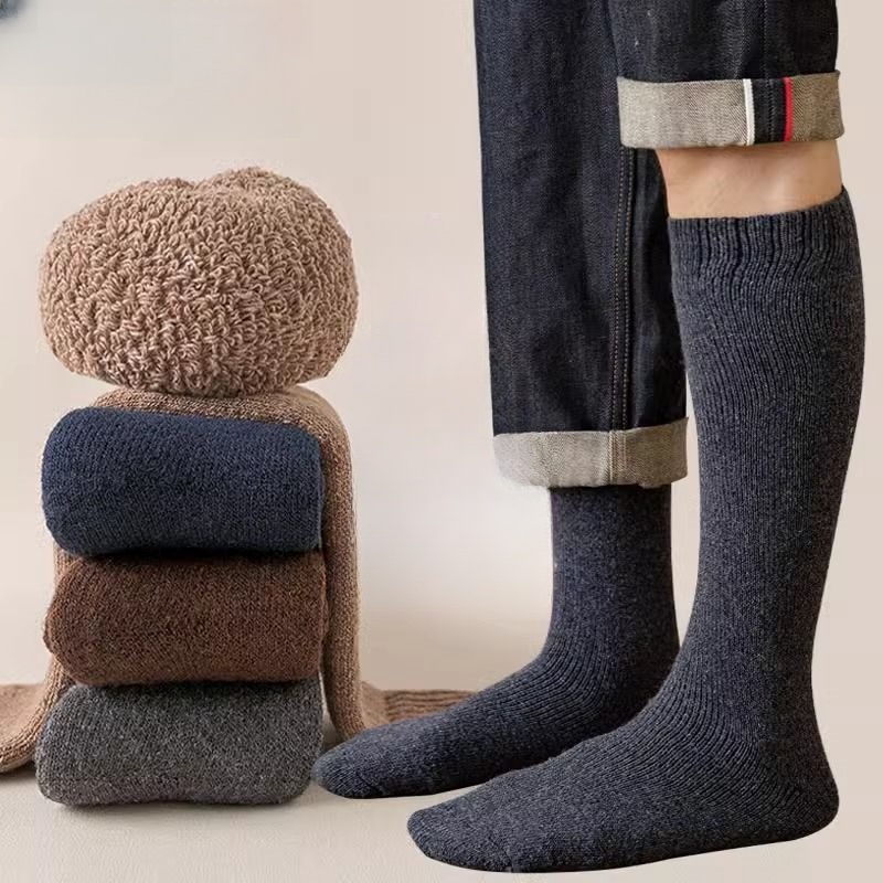 3 paar Winter Dicke Warme Kniehohe männer Wolle Socken männer Merino Waden Socken Casual Kaschmir Terry socken Mode Strümpfe Männer